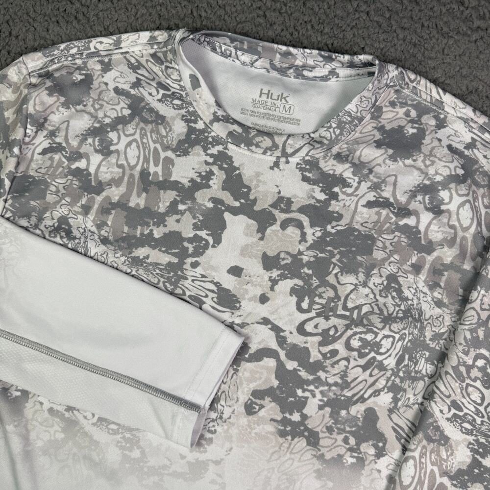 Huk Fishing Icon X Tide Change Fade Shirt Mens M Gray Long Sleeve Performance